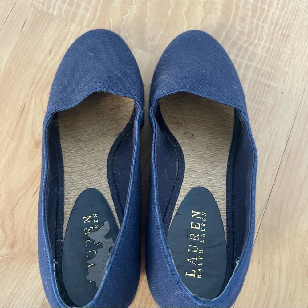 Ralph Lauren LRL Black Cynthia Wedge Espadrilles 7.5 Stretch Twill